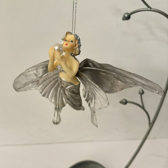 Silver Butterfly Fairies Pearl Set (5) Christmas Ornament Resin Holiday RARE - Picture 9 of 16